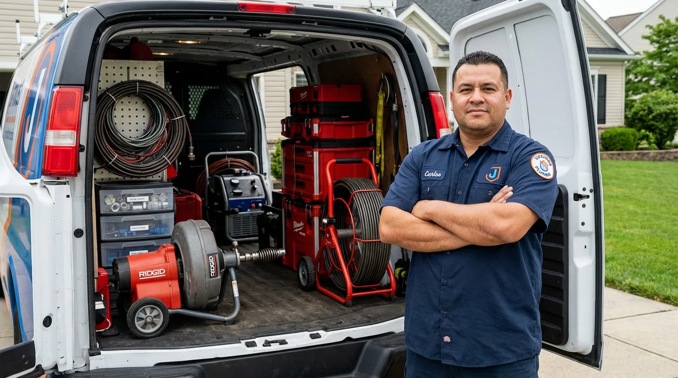 Professional drain cleaning equipment and Johns Plumbing LLC plumber in Davenport